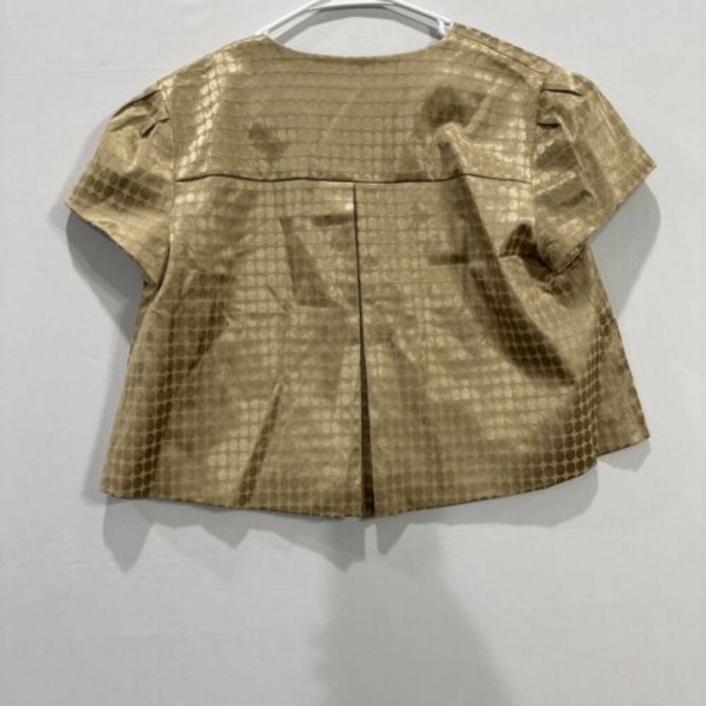 Michael Kors Short Sleeve Cropped Women’s 6 Open Front Gold Polka Dot Jacket - Picture 5 of 6